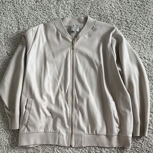 Sioni Beige Zip-Front Bomber Sweater Jacket